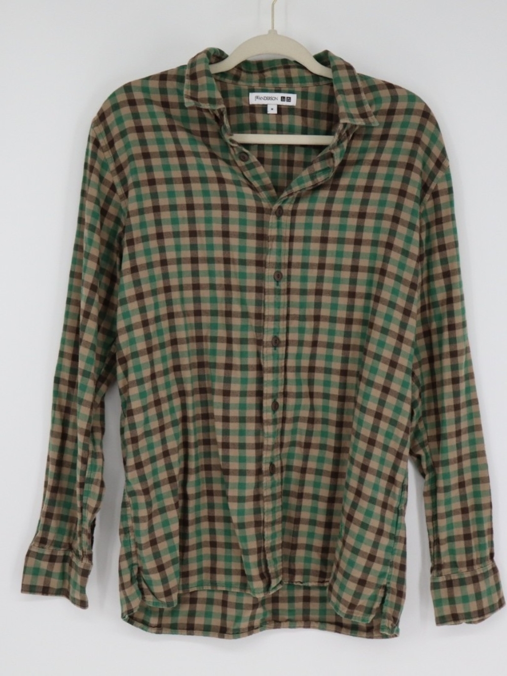 UNIQLO x JW Anderson Shirt Men’s Size Medium Green Brown Plaid Cotton Button Up